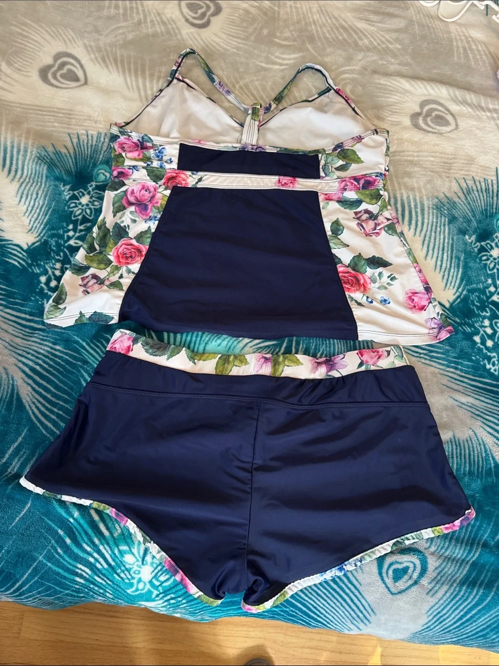 Navy Floral-Trim Two-Piece Swim Set